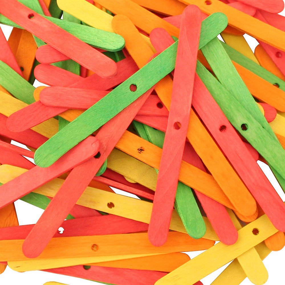 Coloured Wood Ice Lolly Sticks - Parrot Toy Parts - 100 Pack