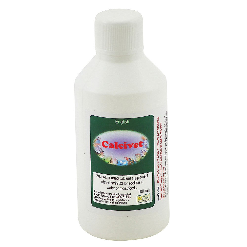 Calcivet 100 ml liquid calcium and vitamin D3 supplement for parrots – supports bone health, eggshell strength and feather vitality