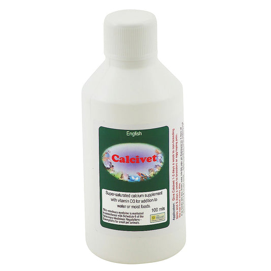 Calcivet 100 ml liquid calcium and vitamin D3 supplement for parrots – supports bone health, eggshell strength and feather vitality