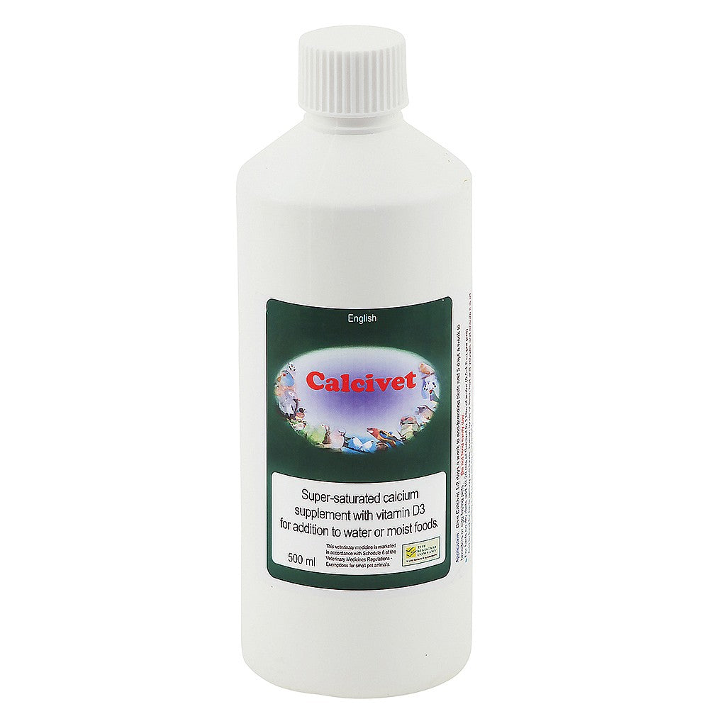 Calcivet 500 ml liquid calcium and vitamin D3 supplement for parrots – supports bone strength, eggshell health and feather vitality