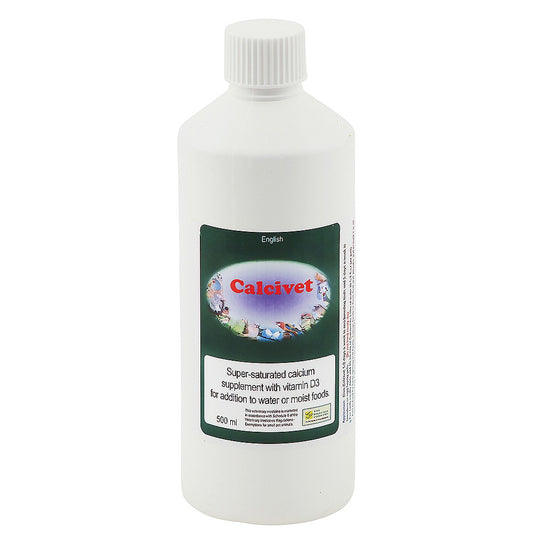 Calcivet 500 ml liquid calcium and vitamin D3 supplement for parrots – supports bone strength, eggshell health and feather vitality