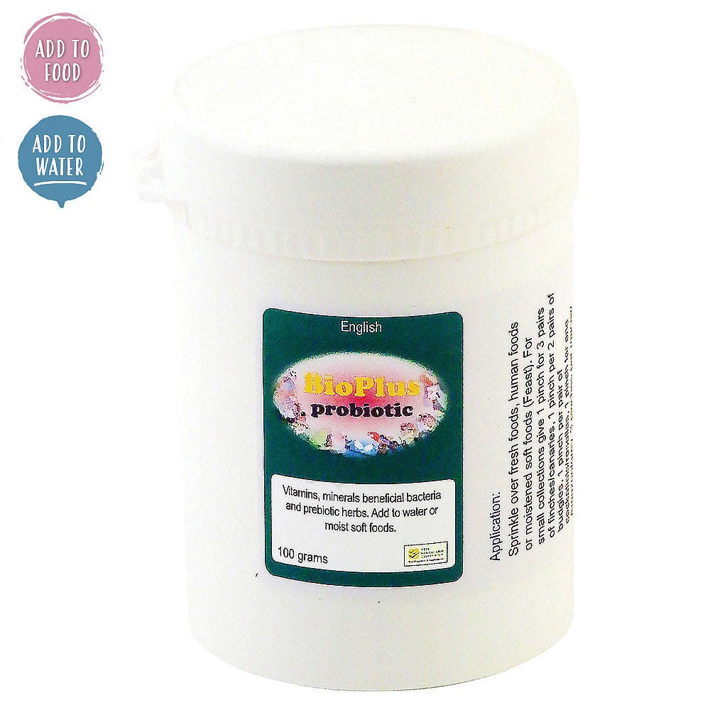 BioPlus 100 g powdered probiotic supplement for parrots and pet birds – supports gut health, digestion and immune system