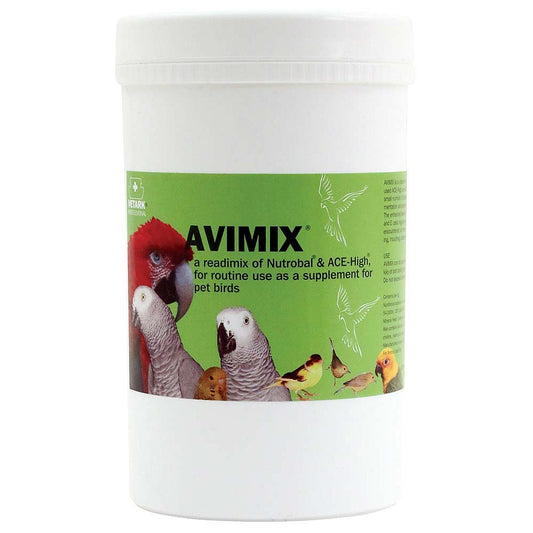 Avimix 250g powdered vitamin and mineral supplement for parrots – promotes feather health, strong bones, and daily nutrition